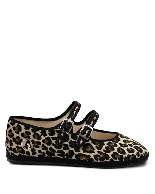Gondolina Black Mary Jane Leopard-Pattern Double-Lace Ballet Flats