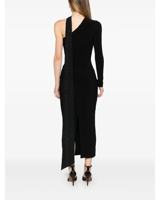 Nissa Black Crystal-Embellished Asymmetric Maxi Dress