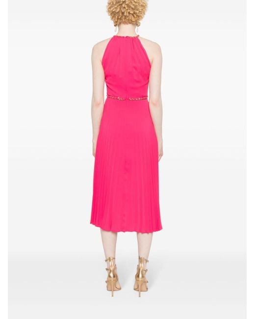 Nissa Pink Pleated Midi Dress