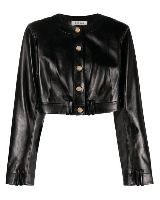 Sandro Black Cropped Leather Jacket