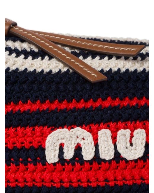 Miu Miu Red Striped Crochet-knit Mini Bag