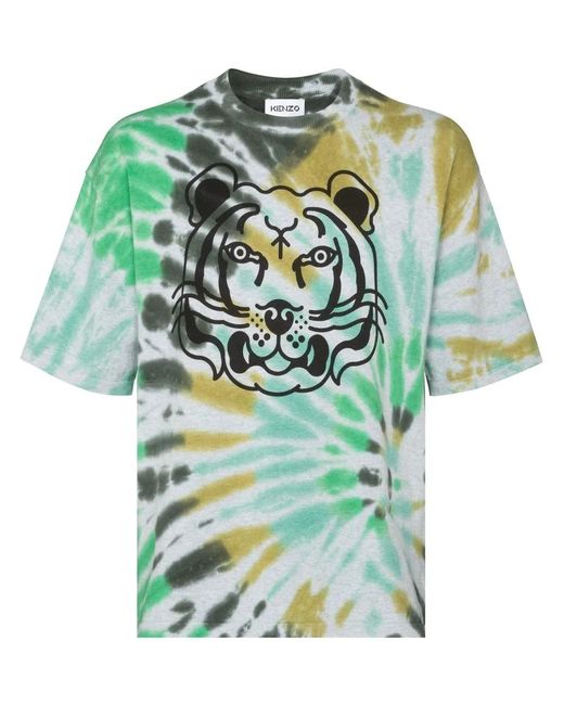 KENZO Green Tiger Tie-Dye Print T-Shirt for men