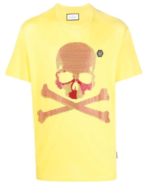 Philipp Plein Yellow Skull-Print Short-Sleeve T-Shirt for men