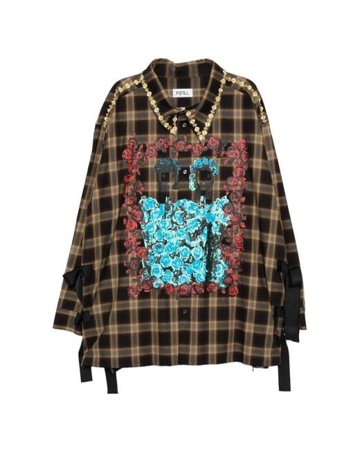 Kidill Brown Embellished Check-Pattern Shirt for men