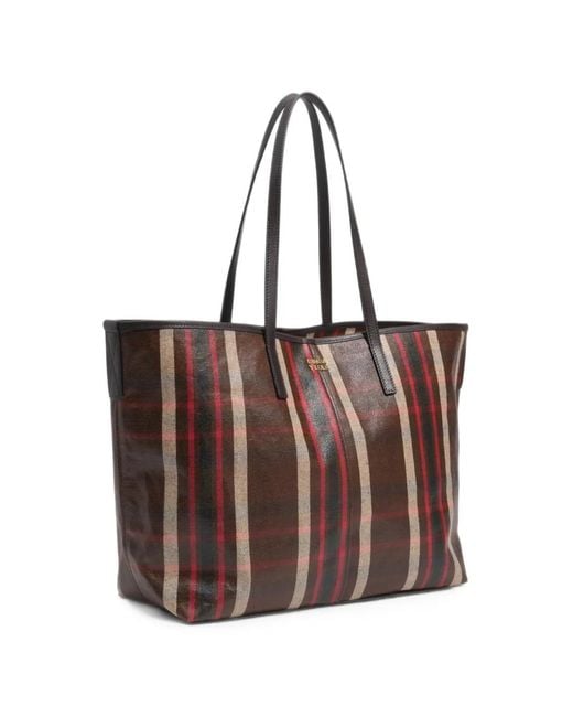 Bimba Y Lola Brown Large Oak Tartan Shopper Bag