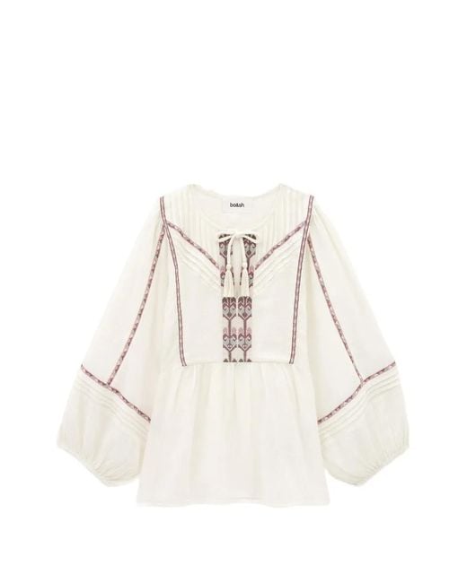 Ba&sh White Poeme Embroidered Tassel-Detail Blouse