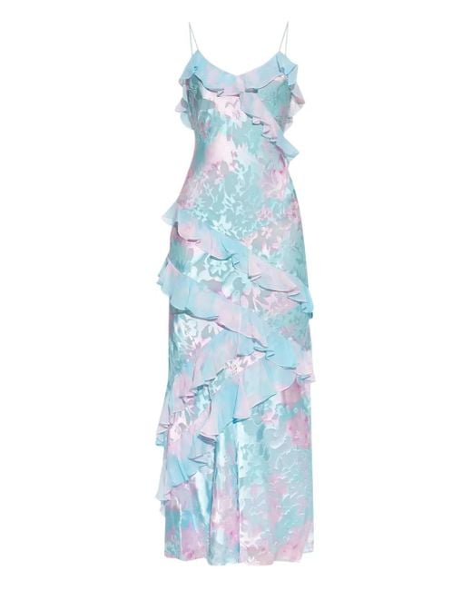 LoveShackFancy Blue Langes Kleid Mit Rüschen