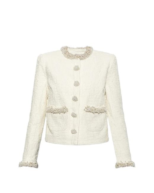 Self-Portrait White Cream Textured Denim Jacket