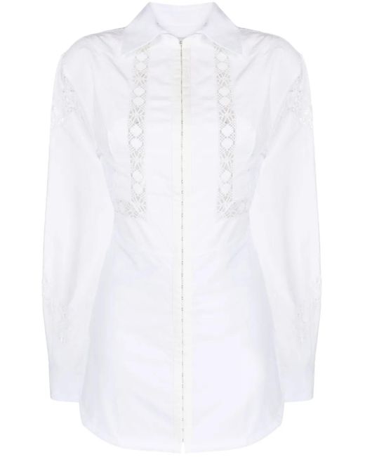 MARINE SERRE White Household Linen Lace-Trim Shirtdress