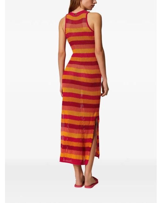Twinset Red Robe Mi-Longue En Maille À Rayures
