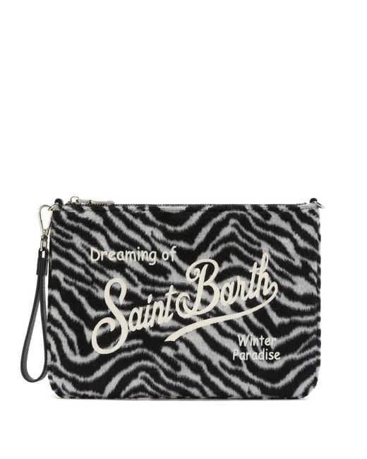 Mc2 Saint Barth Black Zebra-Print Embroidered Shoulder Bag