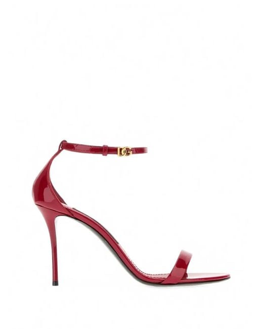 Dolce & Gabbana Pink Dg-Plaque Patent-Leather Sandals