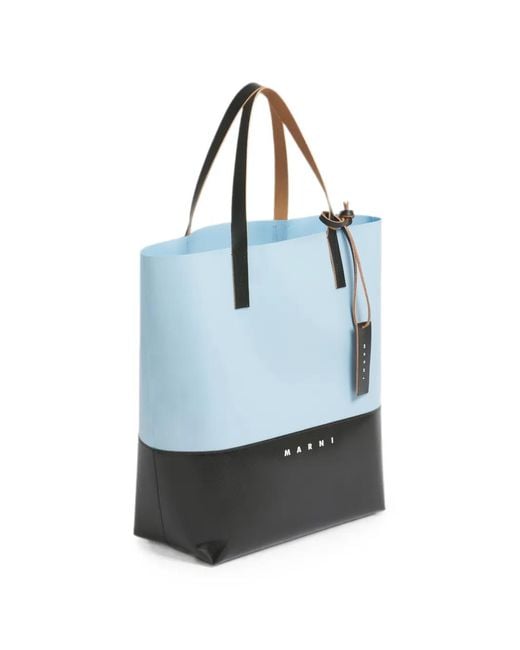 Marni Blue Logo-Print Colour-Block Tote Bag for men