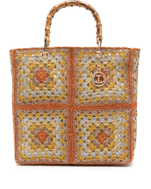 Twin Set Brown Crochet Tote Bag