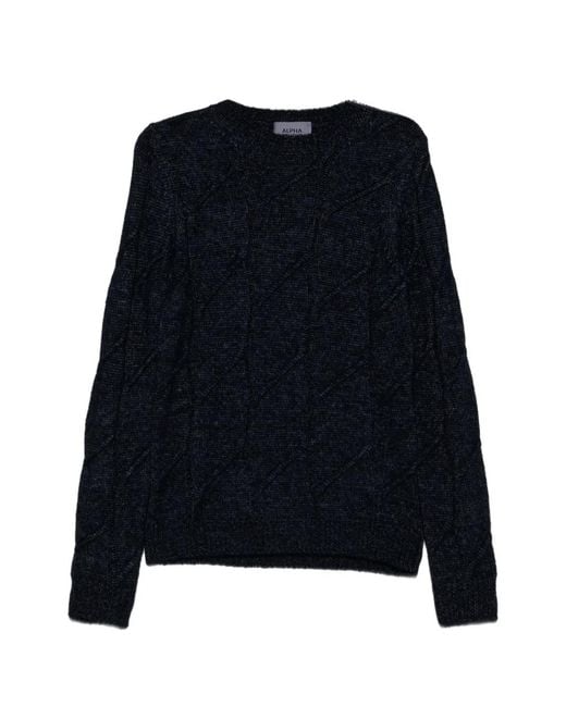 Alpha Studio Blue Aran Pullover Mit Zopfmuster