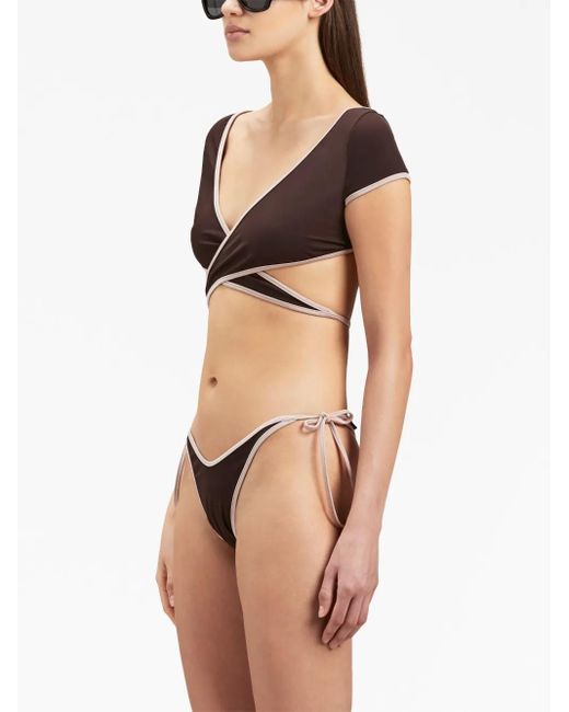 Palm Angels Brown Cap-Sleeve Wrap Bikini Top