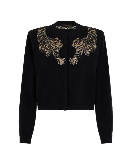 Roberto Cavalli Black Tiger-Detail Cardigan