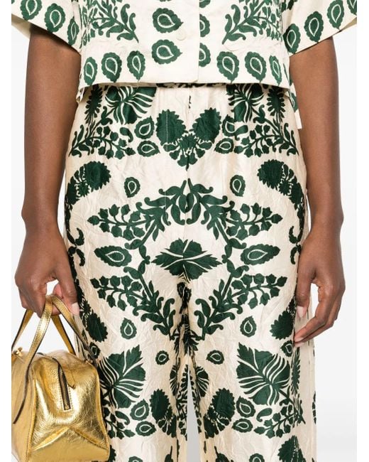 Sandro Green Floral-Print Trousers