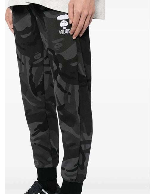 Aape By A Bathing Ape Black Camouflage-Print Tapered Track Pants for men
