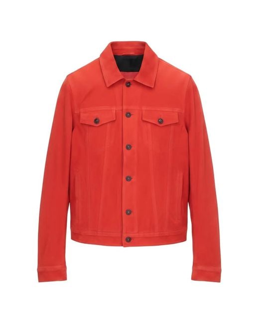 Isaia Red Long-Sleeve Denim Jacket for men