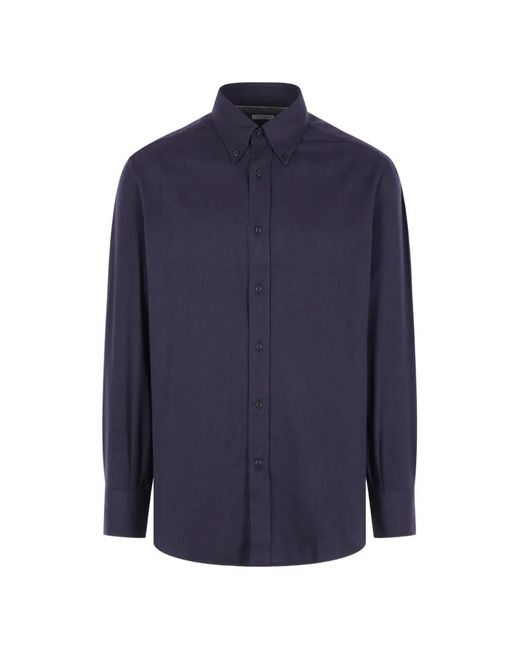 Brunello Cucinelli Blue Chemise Boutonnée À Chevrons Tissés for men