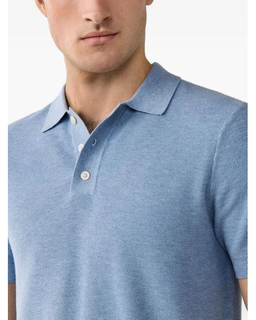 Hackett Blue Short-Sleeve Knitted Cotton Polo Shirt for men