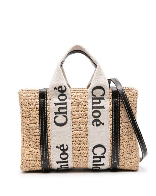 Chloé Natural Small Woody Raffia Beach Bag