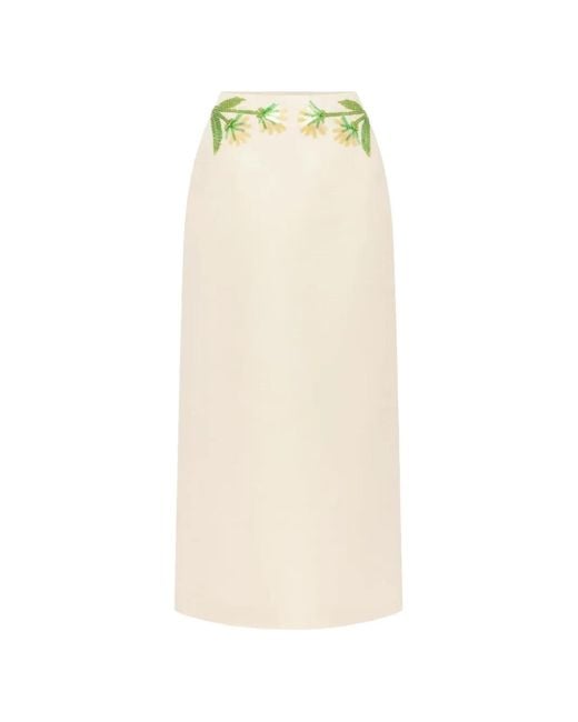 LEO LIN Natural Quinn Wildflower-Embellished Midi Skirt