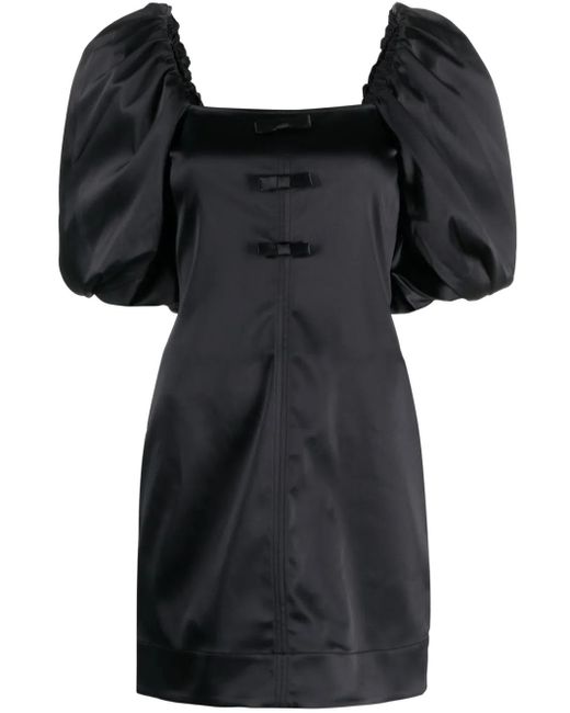 Ganni Black Bow-Detail Satin Minidress