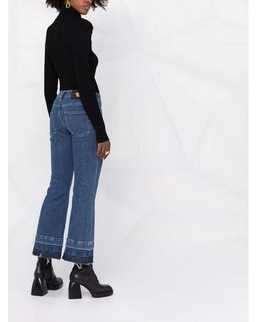 Versace Blue Logo-Patch Cropped Jeans