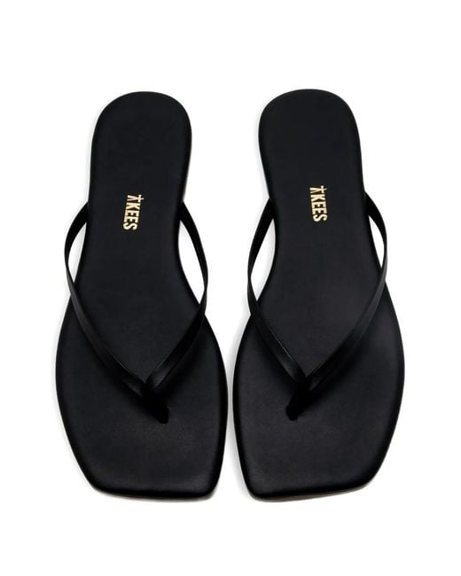 TKEES Black Lily Leather Flip-Flops