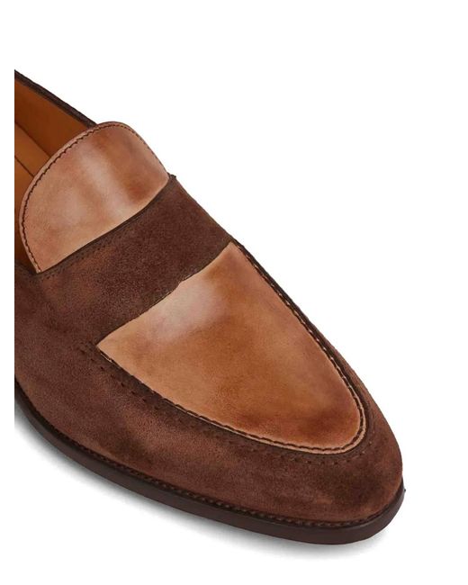 Bontoni Brown Panelled Leather Loafers for men