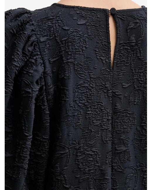 Stine Goya Black Puffed-Sleeve Floral-Effect Top