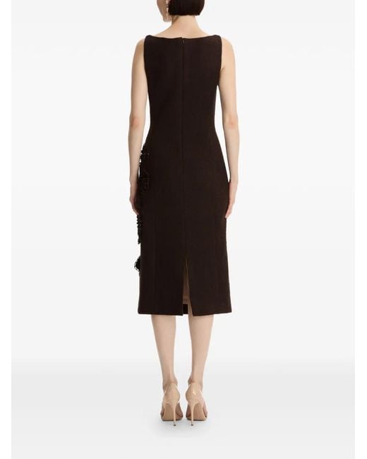 Oscar de la Renta Brown Flower-Detail Cutout-Detail Midi Dress