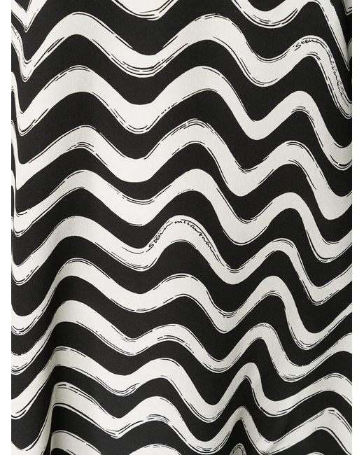 Stella McCartney Black Draped Sleeves Wave Print Blouse