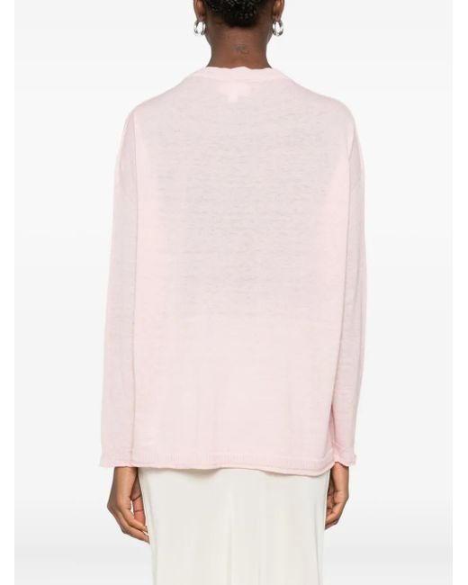 120% Lino Trui Met Ronde Hals En Lange Mouwen in het Pink