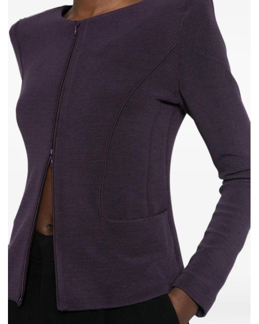 Emporio Armani Blue Ribbed-Knit Zip-Up Jacket