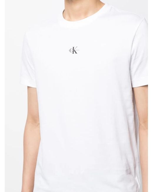 Calvin Klein White Logo-Print Cotton T-Shirt for men