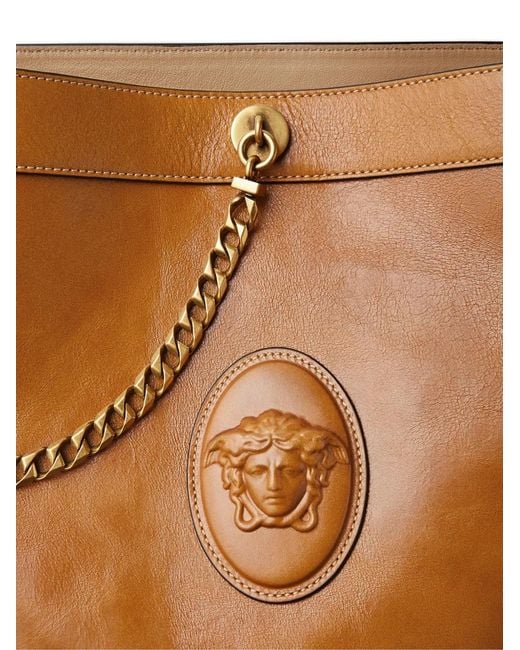 Versace Brown Pivot Small Leather Bucket Bag