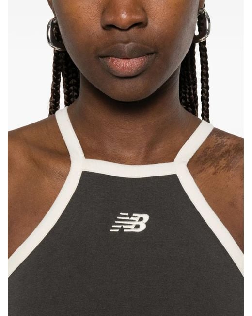New Balance Gray Logo-Embroidered Racerback Tank Top