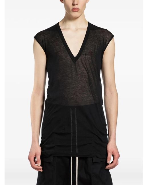 Rick Owens Black V-Neck Sleeveless T-Shirt for men