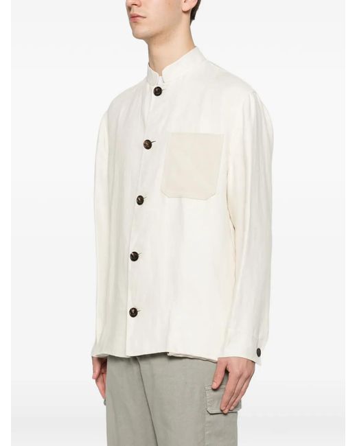 Eleventy White Buttoned Patch-Pocket Overshirt for men