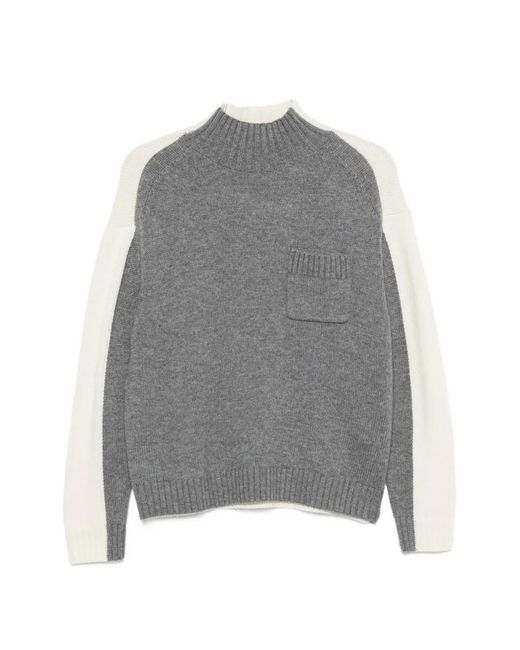 Semicouture Gray Two-Tone Pocket-Detail Sweater