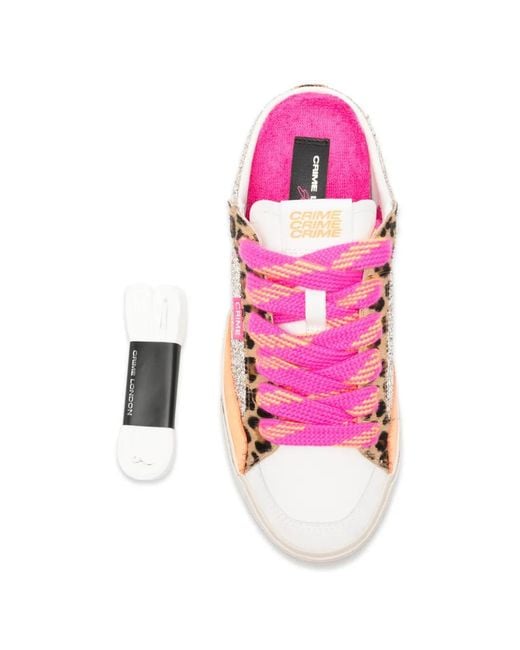 Crime London Pink Glitter Leopard-Pattern Slip-On Sneakers
