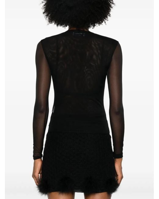 Blumarine Black Tulle T-Shirt With Logo