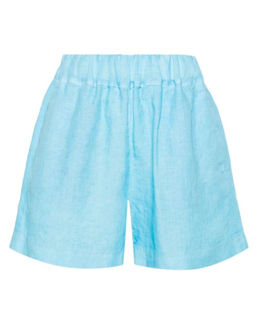 120% Lino Blue Slub-texture Linen Shorts