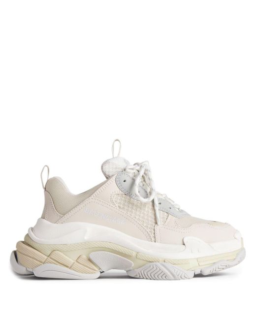 Balenciaga White Triple S Leather And Mesh Mid-top Trainers