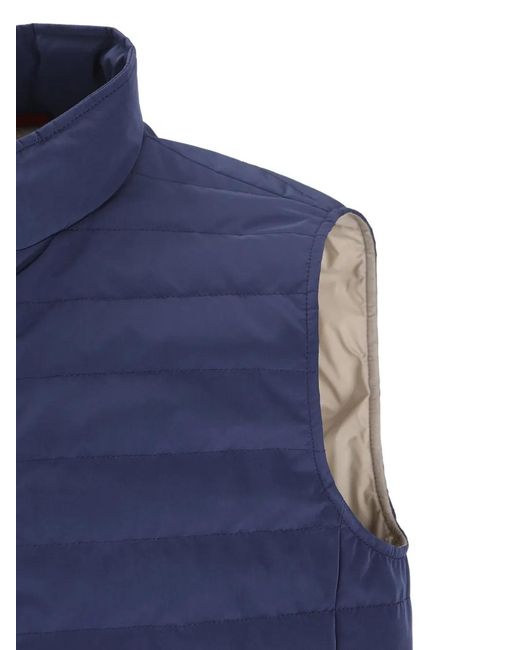 Brunello Cucinelli Jassen ,Blauw ,Leer Gewatteerd Gilet Met Hoge Kraag in het Blue voor heren
