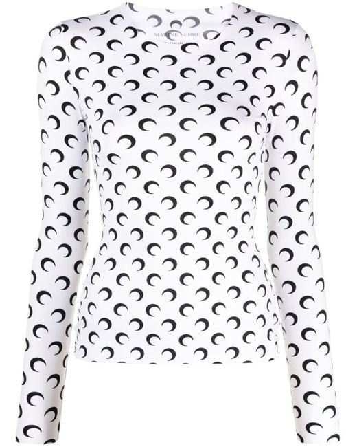 MARINE SERRE White Moon Printed Second Skin Crewneck Top