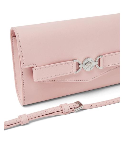 Versace Pink Medusa Plaque Leather Clutch Bag